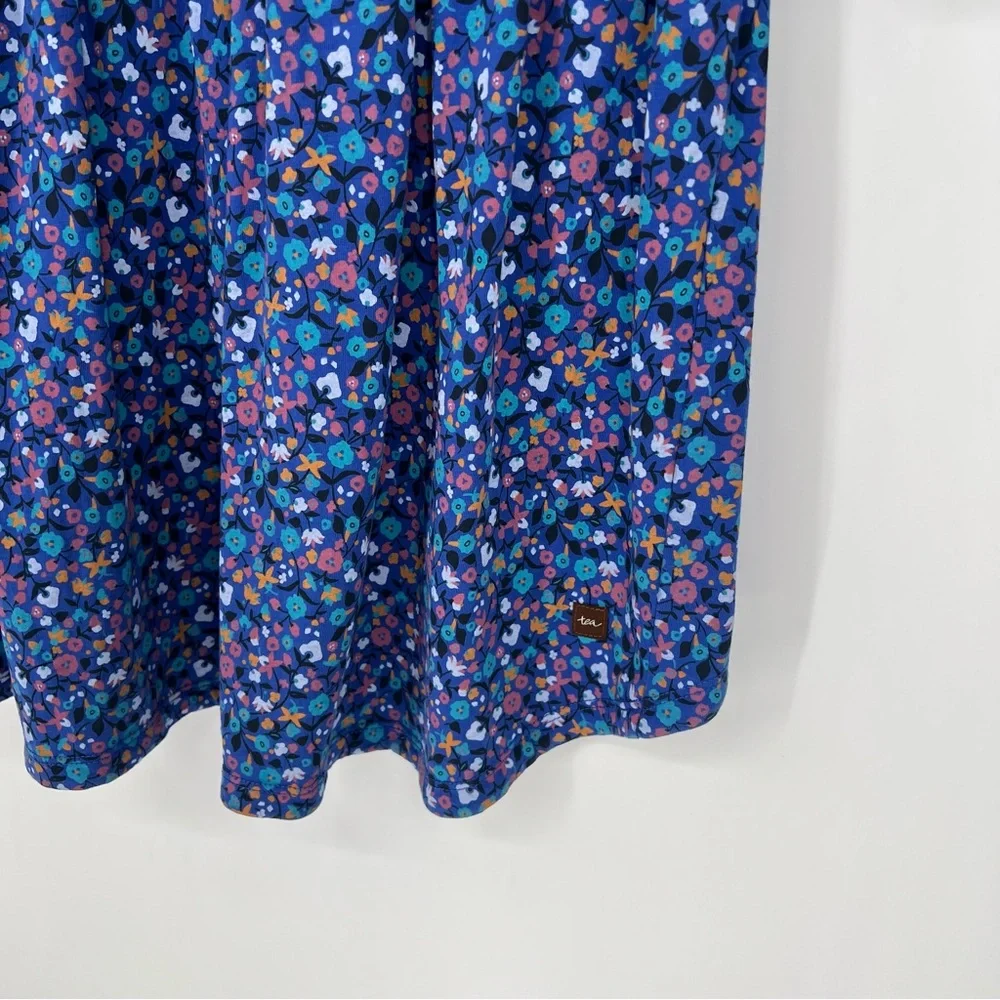 Tea Collection Vibrant‎ Floral Blue Purple Long Sleeve Kids Dress Sz 7